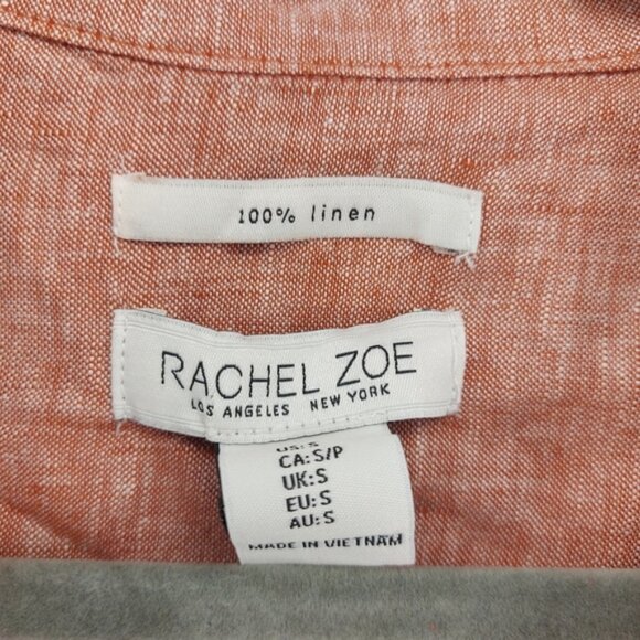 Rachel Zoe Linen Cropped Button Front Blouse Size Small with Wooden Buttons - Picture 3 of 6